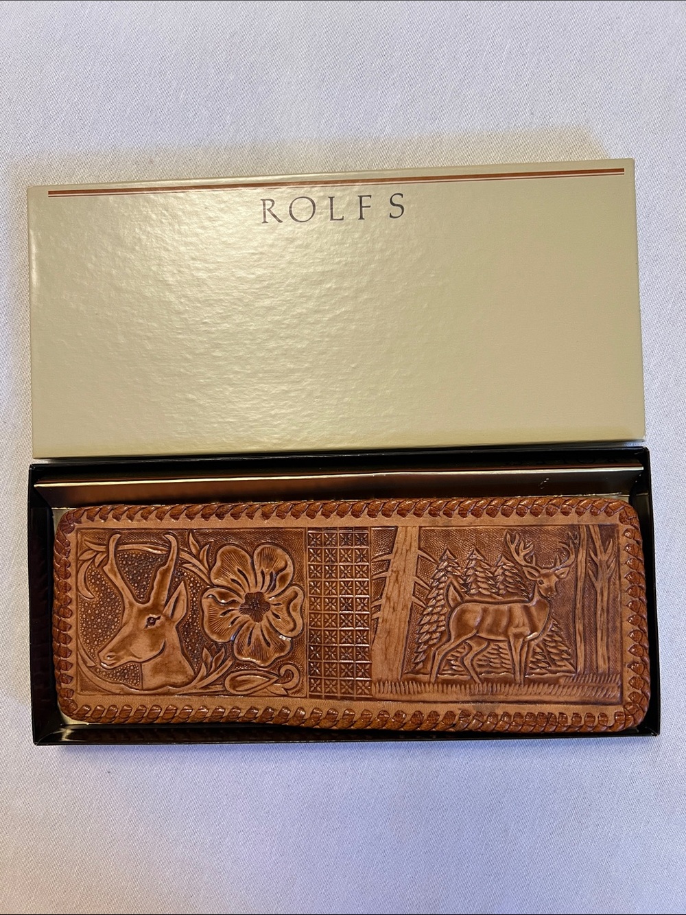 NEW Vintage Rolfs Hand Tooled Leather Wallet Billfold Embossed Western Buck Deer